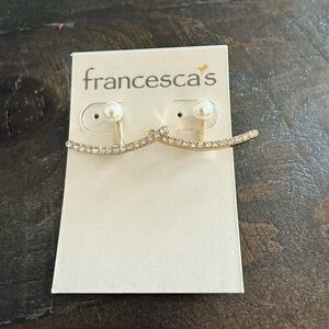 Francesca's Collections Gold Pearl & Clear Crystal Ear Jacket Earrings